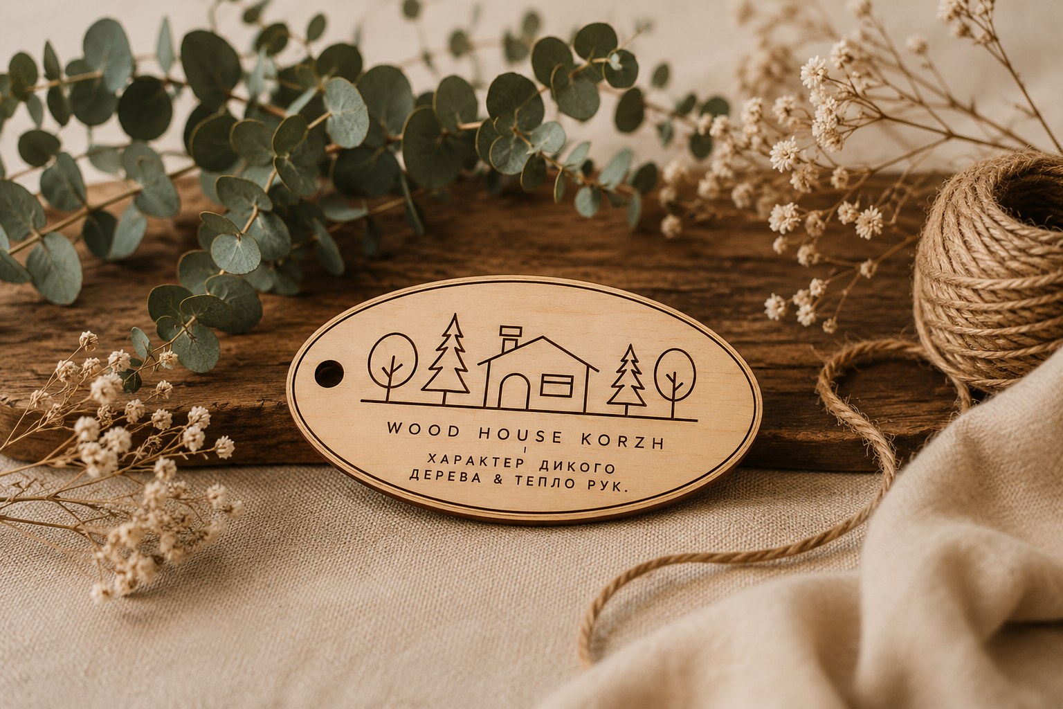 Овальная деревянная бирка Wood House Korzh